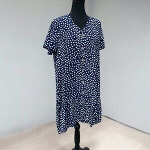 Navy Blue Polka Dot Button-Front Mini Dress